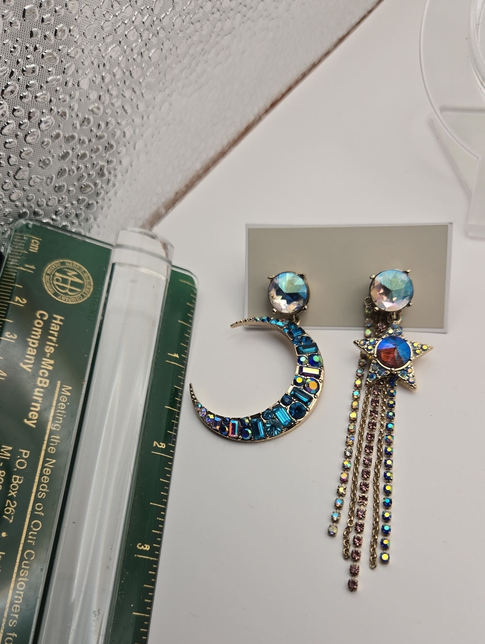 Betsey Johnson Iridescent Star & Crescent Moon Asymmetrical Earrings - Blue - Picture 8 of 11